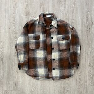 Little Mountain Herringbone Plaid Oversized Jacket in Brown & Cream